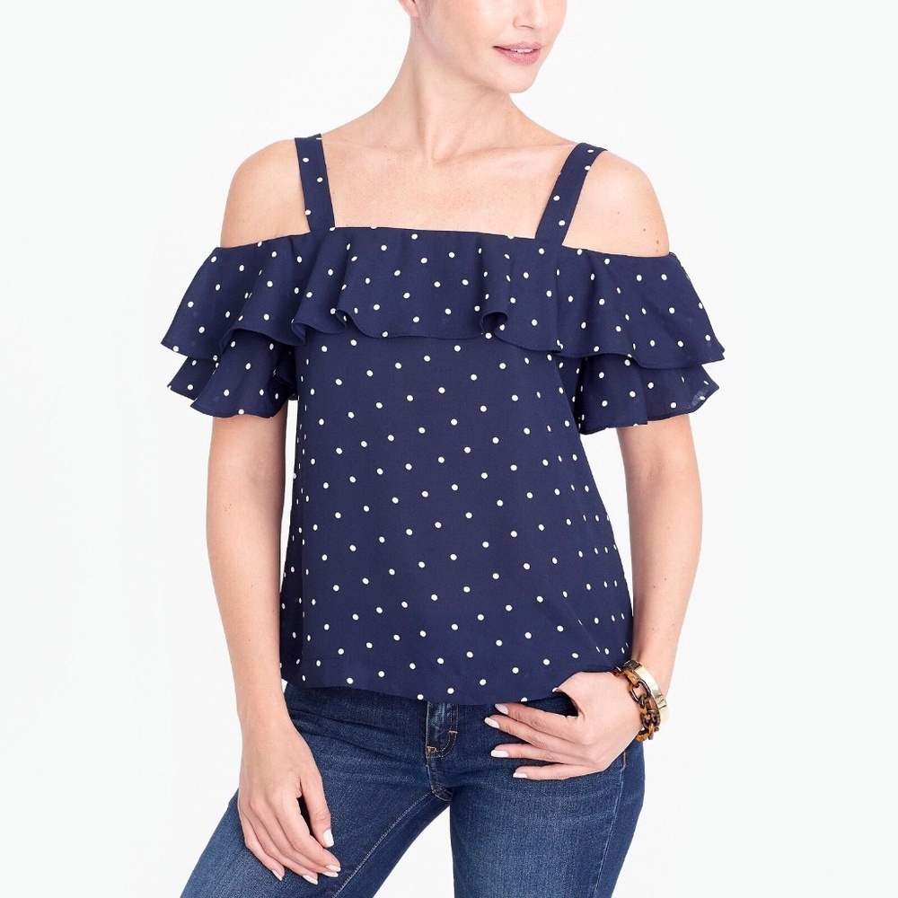 NWT J.Crew Women's Printed cold-shoulder Polka Dot Tank Top SIZE 8 H5389 BE